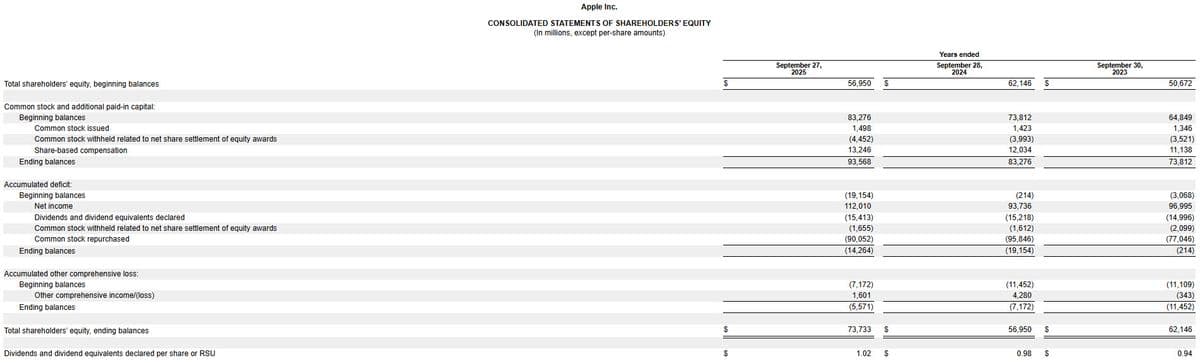 Apple 股東權益變動分析